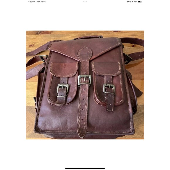 Genuine Leather Mens Large Brown Converter Backpack/Satchel Laptop Briefcase VTG - Picture 8 of 11